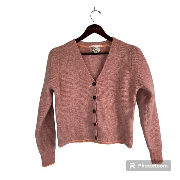 Scotch Soda Amsterdam Women L Cardigan Peach Sparkle Wool Blend Sweater Fuzzy N3 - Picture 1 of 12